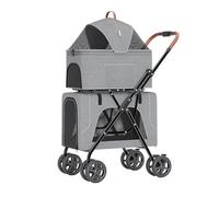 Litter Boxes- Portable Folding Double-Deck Pet Stroller, Detachable Separation Stroller for Dogs, Cats and Pets Cat Litter Box(Gris)