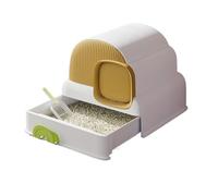 Litter Pan Anti-Splash Closed Hooded Kitten Litter Tray, Drawer Type Easy Clean Cat Toilet, Enclosed with Scoop, Privacy and Access for Cleaning(White)