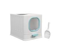 Litter Pan Cat Litter Box Fully Enclosed Toilet with Door, Large Top Entry with Scoop, Anti-splash Kitten House Boxes Pet Supplies(Blue)
