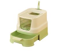 Litter Pan Cat Litter Box Tray with Lid, Large Top Entry Anti-Splashing with Scoop, Enclosed Plastic Kitty with Drawer Type Easy Clean Pan