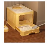 Litter Pan Cat Litter Box with Lid, Front Entry Top Exit Kitty, Extra Large Enclosed with Scoop(Yellow)