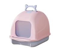 Litter Pan Cat Litter Box with Lid, Fully Enclosed Pan with Scoop, Leak Proof, Non-Sticky, Easy Clean(Pink)