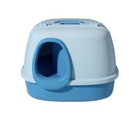 Litter Pan Cat Litter Box with Lid Large Enclosed Kitty Potty Anti-Splashing Toilet with Scoop, Leaking Sand Pedal, Top Handle, Easy to Clean(Blue)