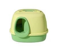 Litter Pan Cat Litter Box with Lid Large Enclosed Kitty Potty Anti-Splashing Toilet with Scoop, Leaking Sand Pedal, Top Handle, Easy to Clean(Green)
