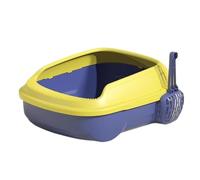 Litter Pan Cat Litter Box with Scoop, Open Top Plastic Tray, High Side Sifting for Small Big(Blue)
