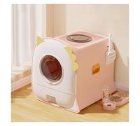 Litter Pan Covered Cat Litter Box with Scoop, Anti-Splashing Hooded, Drawer Type Easy Clean Toilet, 23.62" L x 20.87" W 16.93" H(Pink)