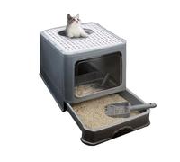 Litter Pan Enclosed Cat Potty, Foldable Litter Box with Lid, Top Entry Anti-Splashing Toilet, Easy to Clean(Gris)