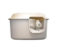 Litter Pan Extra Large Enclosed Cat Litter Box, with Lid, High Sided & Non-Sticky & Anti-Leakage(Gris)