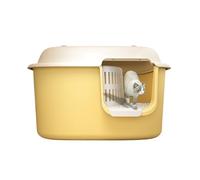 Litter Pan Extra Large Enclosed Cat Litter Box, with Lid, High Sided & Non-Sticky & Anti-Leakage(Yellow)