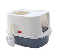 Litter Pan Extra Large Litter Box, Semi-Enclosed with Scoop, for Small to Sized Cats, Easy Cleaning, Non-Sticky(Gris)