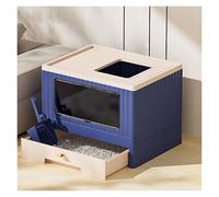 Litter Pan Foldable Cat Litter Box with Lid, Top Entry Anti-Splashing Toilet, Enclosed Potty with Scoop, Non-Sticky, Easy Clean(Blue)