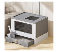 Litter Pan Foldable Cat Litter Box with Lid, Top Entry Anti-Splashing Toilet, Enclosed Potty with Scoop, Non-Sticky, Easy Clean(Gris)