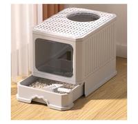 Litter Pan Foldable Cat Litter Box with Lid, with Scoop, Top Entry Anti-Splashing Toilet, Covered Kitty, Two-Way and Exit, Drawer Design(Gris)