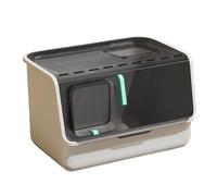Litter Pan Fully Enclosed Cat Litter Box, Portable Pet Toilet with Large Space, Front Entry, Top Exit, Plastic Cleaning Bath Basin for Cats and Small Dogs(Gris)
