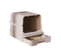 Litter Pan Fully Enclosed Litter Tray, Large Box, Front Entry Top Exit Kitty, Hooded with Easy Access Lift Handle and Buckles for Portability(Gris)