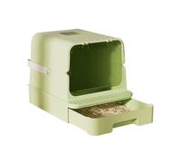 Litter Pan Fully Enclosed Litter Tray, Large Box, Front Entry Top Exit Kitty, Hooded with Easy Access Lift Handle and Buckles for Portability(Green)