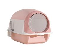 Litter Pan Hooded Cat Litter Box, Large Kitty Pan with Lid and Scoop, Enclosed Pans, Portable Pet Toilet(Pink)