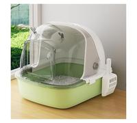 Litter Pan Large Cat Litter Box with Front Door Flap and Scoop, Semi-Enclosed, for Small to Sized Cats, Privacy and Keeping Inside(Green)