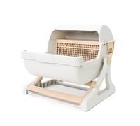 Litter Pan Large Cat Litter Pan Semi-Closed Semi-Automatic Tipping Box Pet Supplies Easy to Clean(Beige)