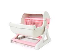 Litter Pan Large Cat Litter Pan Semi-Closed Semi-Automatic Tipping Box Pet Supplies Easy to Clean(Pink)