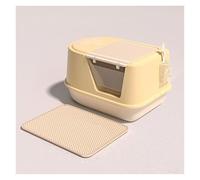 Litter Pan Large Cat Litter Pan with Lid, Closed Odourless and Leak Proof with Mat, Easy to Install and Clean(Yellow)