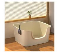 Litter Pan Large Litter Box with High Sides, Anti-Splashing Kitty, Multi Cat, Easy Clean Pan Include Scoop(Beige)