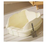 Litter Pan Non-Stick Large Litter Box, Open Top Cat, Durable High Side Sifting for Small Cats(White)