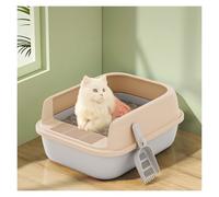 Litter Pan Open Litter Box, Semi-Open Anti-Splashing Cat, Durable High Side Sifting for Small Cats, Easy to Clean and Assemble(Almond,XXL)