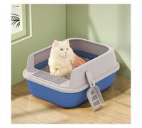 Litter Pan Open Litter Box, Semi-Open Anti-Splashing Cat, Durable High Side Sifting for Small Cats, Easy to Clean and Assemble(Blue,XL)