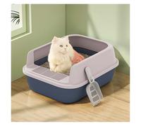 Litter Pan Open Litter Box, Semi-Open Anti-Splashing Cat, Durable High Side Sifting for Small Cats, Easy to Clean and Assemble(Dark Grey,Large)