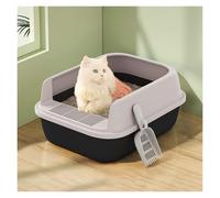 Litter Pan Open Litter Box, Semi-Open Anti-Splashing Cat, Durable High Side Sifting for Small Cats, Easy to Clean and Assemble(Black,XL)