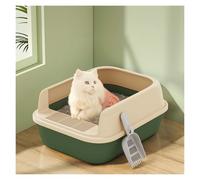 Litter Pan Open Litter Box, Semi-Open Anti-Splashing Cat, Durable High Side Sifting for Small Cats, Easy to Clean and Assemble(Green,Large)