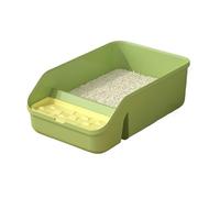 Litter Pan Open Top Pet Litter Tray, Semi Closed Cats Pan, Cat Box with High Sides for Supplies Indoor(Green)