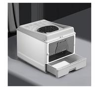 Litter Pan Plastic Cat Litter Box, Semi-Enclosed with Scoop, Large for Small to Sized Cats(Gris)