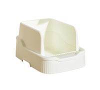 Litter Pan Plastic Cat Litter Box with Scoop, Open Top with High Sided Walls, No Leakage, Easy to Clean(White)