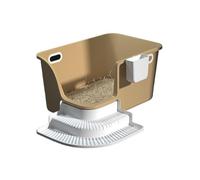 Litter Pan Plastic Litter Box, Large High Sided Cat with Waste Scoop and Filter Pedal, No Leakage, Easy to Clean(Bruin)