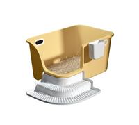 Litter Pan Plastic Litter Box, Large High Sided Cat with Waste Scoop and Filter Pedal, No Leakage, Easy to Clean(Yellow)