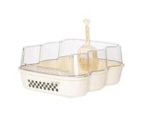 Litter Pan Semi-Closed Litter Tray, Open Cat Boxes, Extra Large Anti-Splash with Clear Flap and Sifting Scoop(Beige,Small)