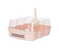 Litter Pan Semi-Closed Litter Tray, Open Cat Boxes, Extra Large Anti-Splash with Clear Flap and Sifting Scoop(Pink,Small)
