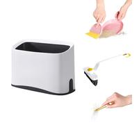 Litter Scoop Holder with Clean Kit,2-in-1 Mini Broom & Dustpan for Scattered Litter Food & Counter Trash,Cleaning Brush for Litter Box, Corners & Crevices with Built-in Tweezers to Remove Hair & Clogs