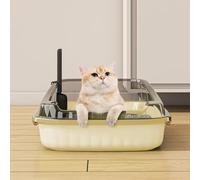 Litter Tray, Cat Litter Tray, Cat Litter Box High Sided with Litter Scoop | Never Absorbs Odors, Easy to Clean, Equipped with litter-trapping pedal to prevent litter from being tracked out, 48x32x14cm