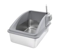 litter tray High Sided Cat Litter Box with Lid Open Top Stainless Steel Litter Box Easy to Clean Includes Metal Scoop large(Dark Gray)