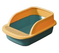 litter tray Open Cat Litter Box with High Semi-Enclosed Side Removable Kitty Litter Pan Anti Splashing Easily Clean large(Gelb,L)