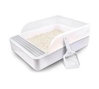 litter tray Semi-Open Cat Litter Tray Box High Sided Anti-Splashing Cats Litter Pan with Sifting Scoop Easy to Clean large(S)