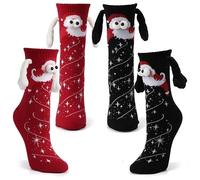 Litthing 2 Pairs Funny Couple Socks Hands Holding Christmas Socks 3D Novelty Magnetic Socks Mid Tube Cute Hand In Hand Friendship Socks Xmas Gifts for Women Men