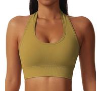 Litthing Backless Sports Bra Women Halter Neck Seamless Bralette Middle Impact Support Padded Bras Comfort Wireless Gym Tank Tops Yoga Workout Sexy Crop Top Dark Brown