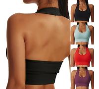 Litthing Backless Sports Bra Women Halter Neck Seamless Bralette Middle Impact Support Padded Bras Comfort Wireless Gym Tank Tops Yoga Workout Sexy Crop Top Black