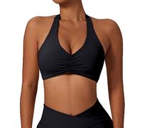 Litthing Sports Bras Women Sexy Halter Neck Bras Solid Color Gym Bralettes Quick Drying Elastic Yoga Bra Mid Impact Support Running Bra with Removal Pads for Workout Fitness Casual Black