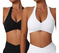 Litthing Sports Bras Women Sexy Halter Neck Bras Solid Color Gym Bralettes Quick Drying Elastic Yoga Bra Mid Impact Support Running Bra with Removal Pads for Workout Fitness Casual