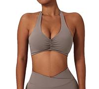 Litthing Sports Bras Women Sexy Halter Neck Bras Solid Color Gym Bralettes Quick Drying Elastic Yoga Bra Mid Impact Support Running Bra with Removal Pads for Workout Fitness Casual Purple Gray